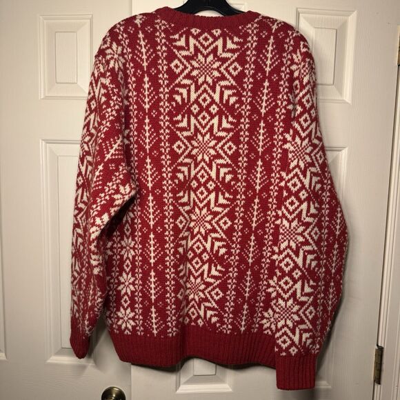 Vintage Scotland Lands' End Large (42-44) Wool Sweater Red White Pullover Mens - Picture 5 of 7